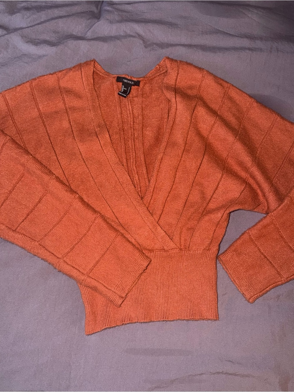 Forever 21 Rust Orange V-Neck Ribbed Knit Sweater